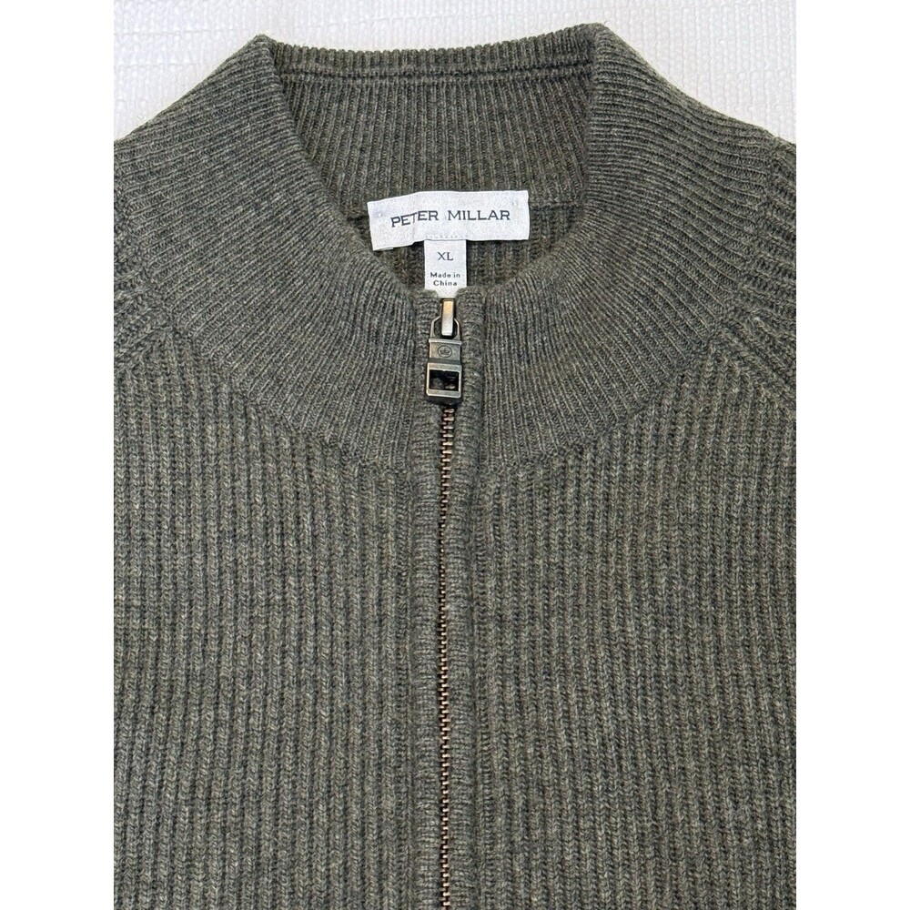 Peter Millar Crown Crescent Full Zip Sweater Mens XL Green Wool Cashmere
